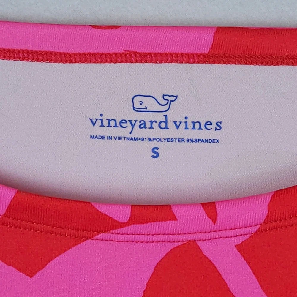 Vineyard Vines Rash Guard Swim Shirt Womens Small Pink Red‎ Floral Boatneck Sun